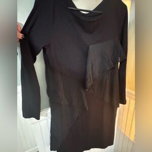 COS Black Asymmetrical Cascading Long Sleeve Pocket Midi Dress Medium